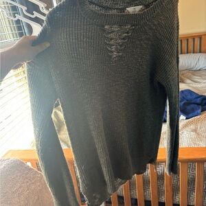 Green Crew Neck Sweater with Ribbed Texture by Pink Rose